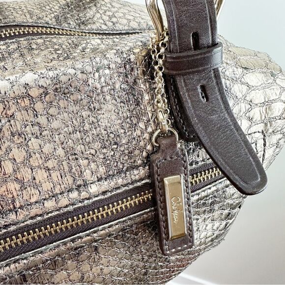 Cole Haan Reptile Embossed Gold Slouchy Convertible Satchel Bag Vintage Large - Picture 7 of 14